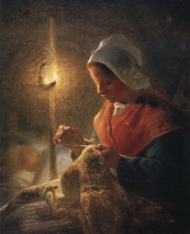 Jean Francois Millet Woman sewing by lamplight oil painting picture